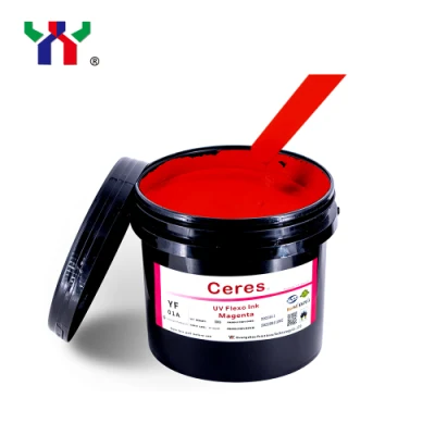 Tinta de impresión flexográfica UV/LED Ceres de alta calidad con fuerza adhesiva fuerte para impresión de papel y etiquetas (materiales PP, PET), color magenta